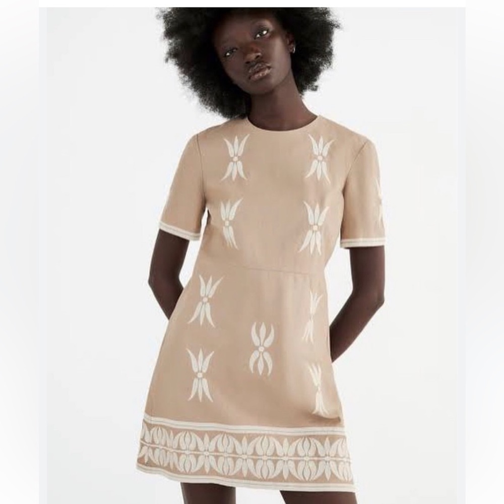 Zara Embroidered Tan Mini Dress XL - Picture 2 of 13